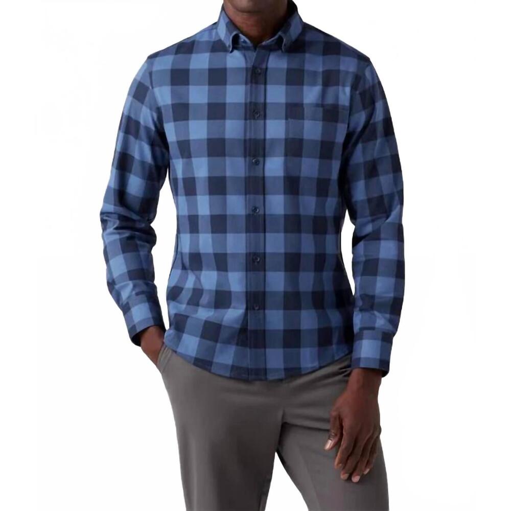NEW MIZZEN + MAIN city flannel twill shirt in denim blue buffalo